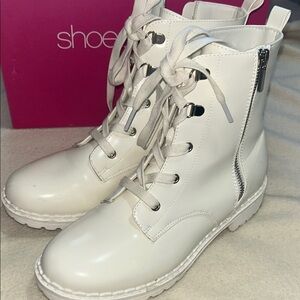 White Lace-Up Boots